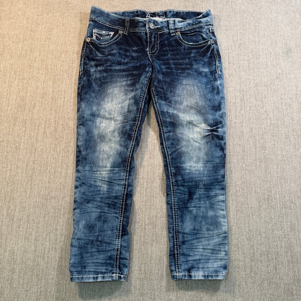 Amethyst Womens Size 5 Low Rise Skinny Jeans Dark Wash Contrast Stitch Y2K